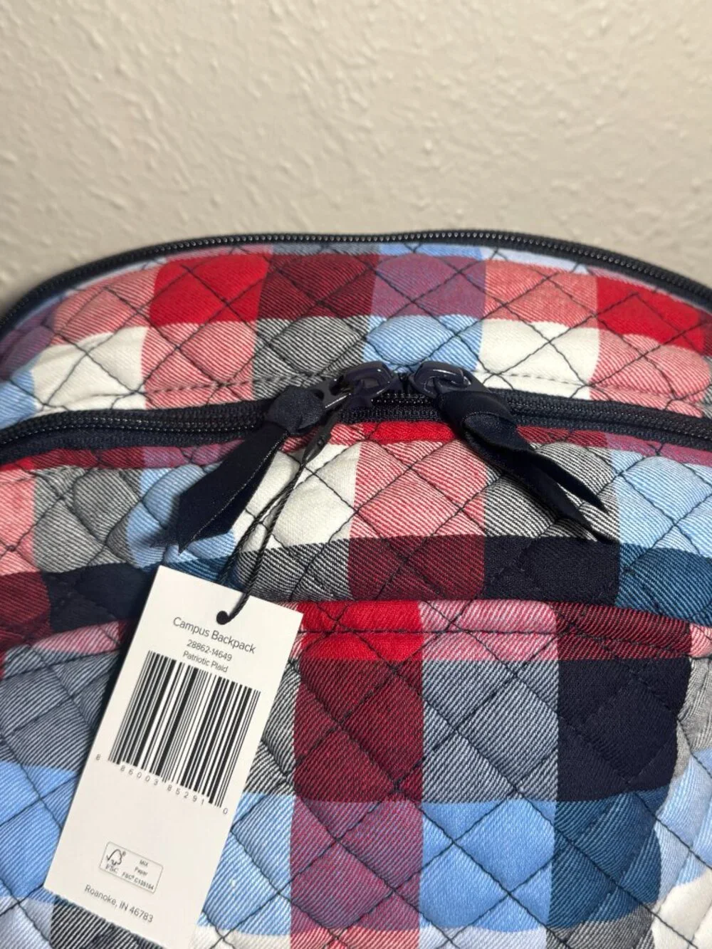 Vera Bradley Campus Backpack in Patriotic Plaid NWT